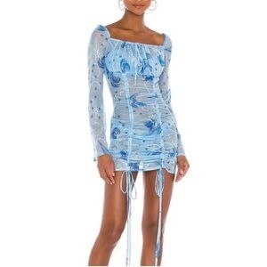 Kim Shui Sheer Mesh Floral Ruched Mini Dress Baby Blue